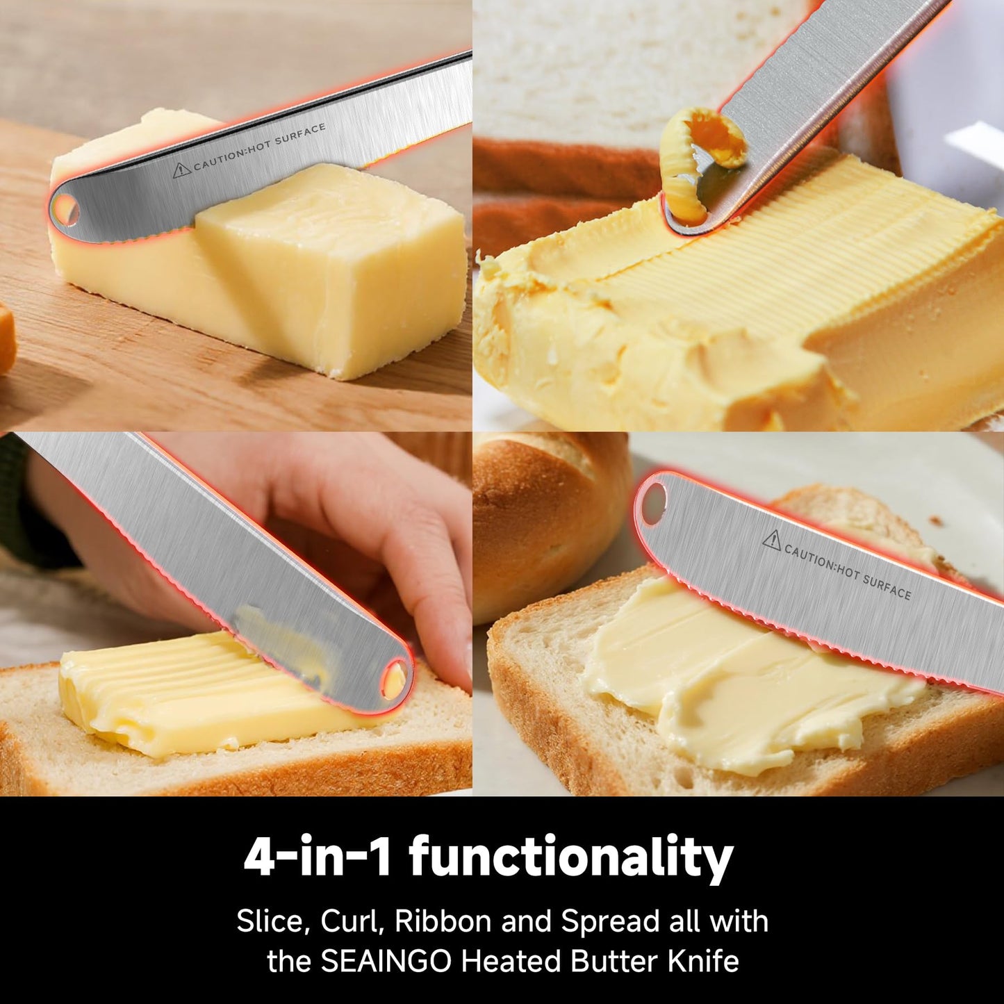 SEAINGO Heating Butter Knife Spreader - Rechargeable, Electric, Cordless, Heats up in 6 Seconds, Nonstick Stainless Steel Blade, ON/OFF Safety Lock Switch, 2 Warming Mode Can Quickly Melt Cold Hard Butter, Coconut Oil, Cream, Jam, Mustard, for Kitchen Res