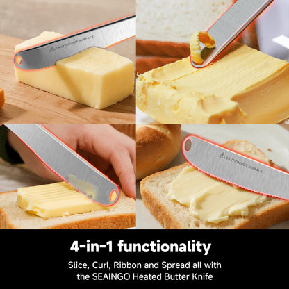SEAINGO Heating Butter Knife Spreader - Rechargeable, Electric, Cordless, Heats up in 6 Seconds, Nonstick Stainless Steel Blade, ON/OFF Safety Lock Switch, 2 Warming Mode Can Quickly Melt Cold Hard Butter, Coconut Oil, Cream, Jam, Mustard, for Kitchen Res