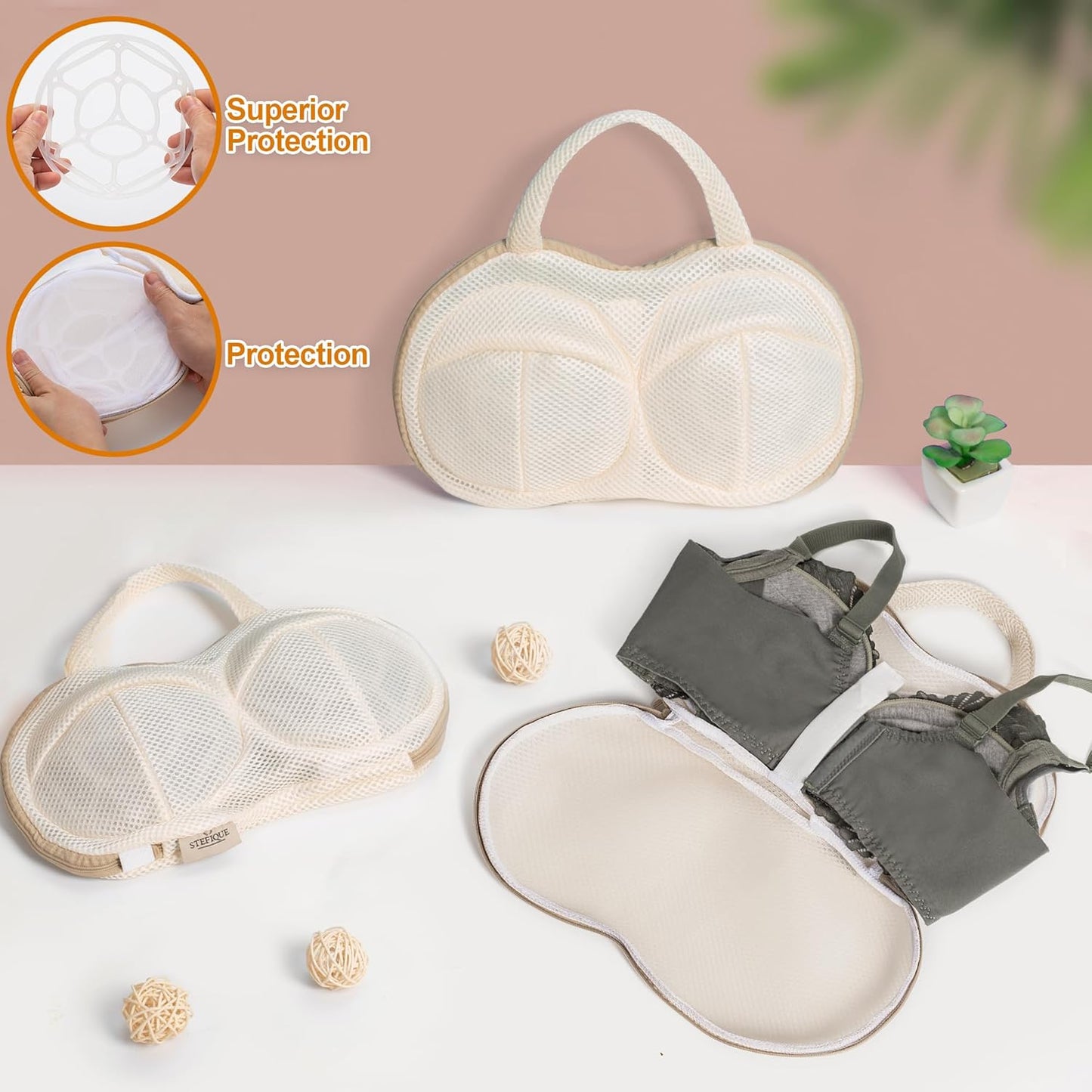 Lingerie Washing Bag with Protector for Bras, Mesh Laundry Bag for Delicates, Travel Bag, Safe for Washing Machine