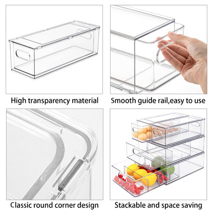 MineSign 2Pack Stackable Fridge Drawers Pull-Out Bins Divided Produce Saver Containers for Refrigerator Storage Organizers for Veggie Fruit Berry Pantry Cabinet Makeup Clothes