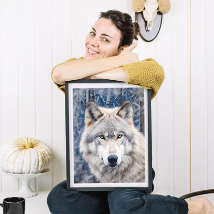 HMDIIMGE Diamond Painting Kits for Adults, Animal Diamond Art Kits, White Wolf in Winter Round 5D Gem Art Kits for Adult, DIY Crafts Kits Gift Home Wall Decor Gifts 12x16 inch
