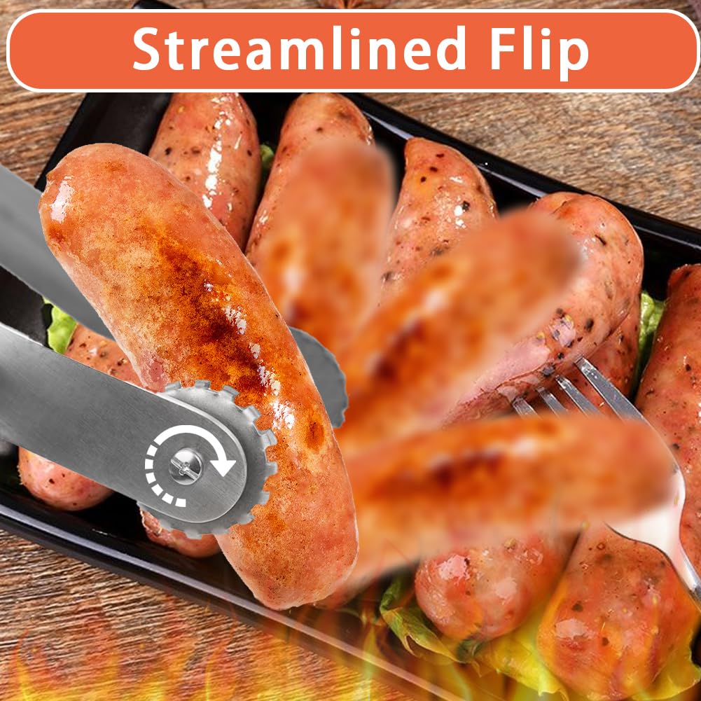 2PCS Kitchen Tongs BBQ, Non-Stick Metal Tongs for Cooking, Heavy Duty Stainless Steel Meat Tongs for Flip Bacon Steak Meat Sausage Vegetables