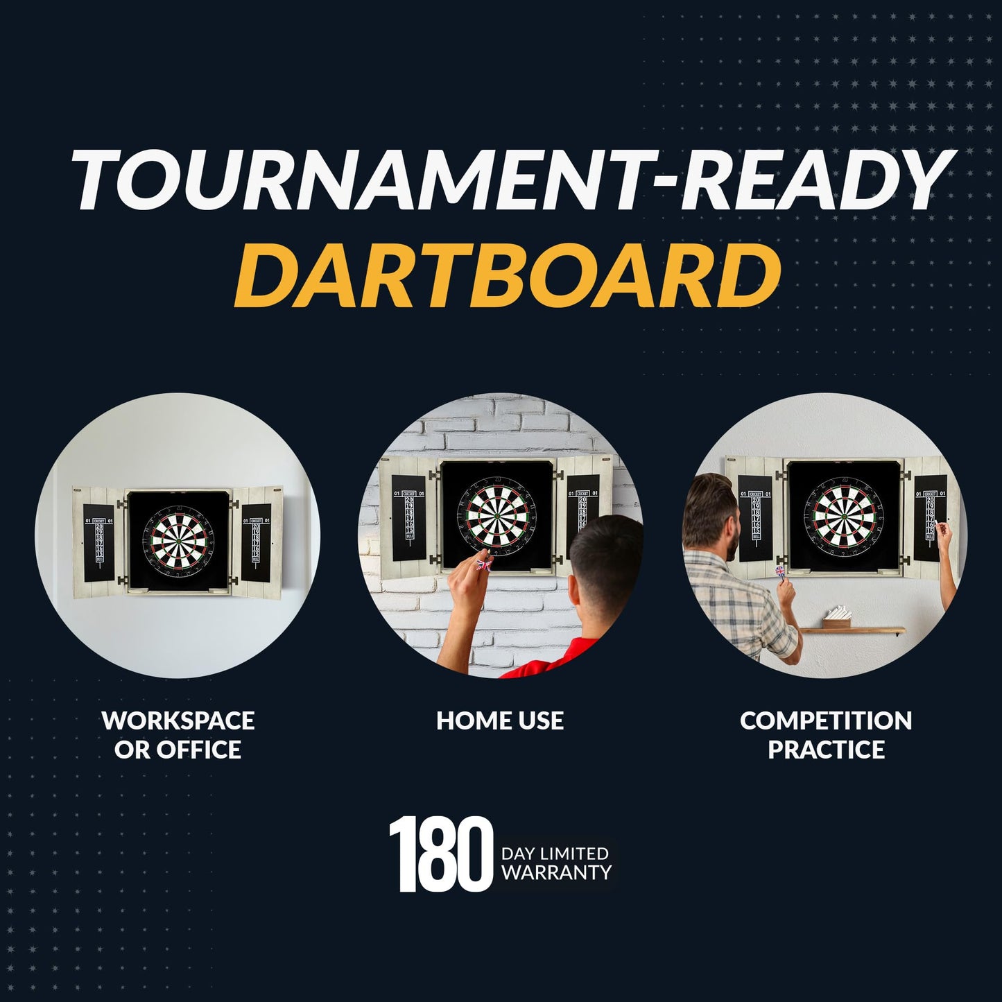 Hathaway Drifter 18-in Bristle Dart Board and Cabinet Set – Includes Self Healing Sisal Board, Removable Outer Ring, Chalk Scoreboards & Steel-Tip Darts - Complete Dart Accessories - Timberwood