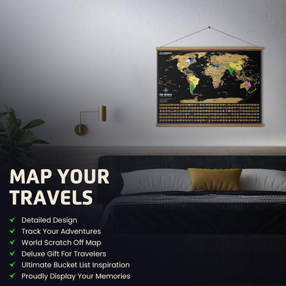 Landmass Scratch Off World Map, Deluxe Travel Tracker with Flags, 17x24 Inches Wall Art for Home or Office