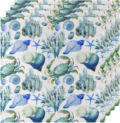 Set of 6 Ocean Animal Cloth Napkins, 20x20 Inch, Reusable Washable Dinner Napkins for Holiday Party Restaurant Banquet