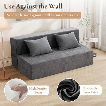 HOMFINE Folding Sofa Bed - Convertible Sleeper Chair with Pillow, Fold Out Couch, Memory Foam Floor Mattress, Futon Couch, Lazy Sofa for Living Room/Dorm/Guest Room/Home Office, Grey, Queen Size
