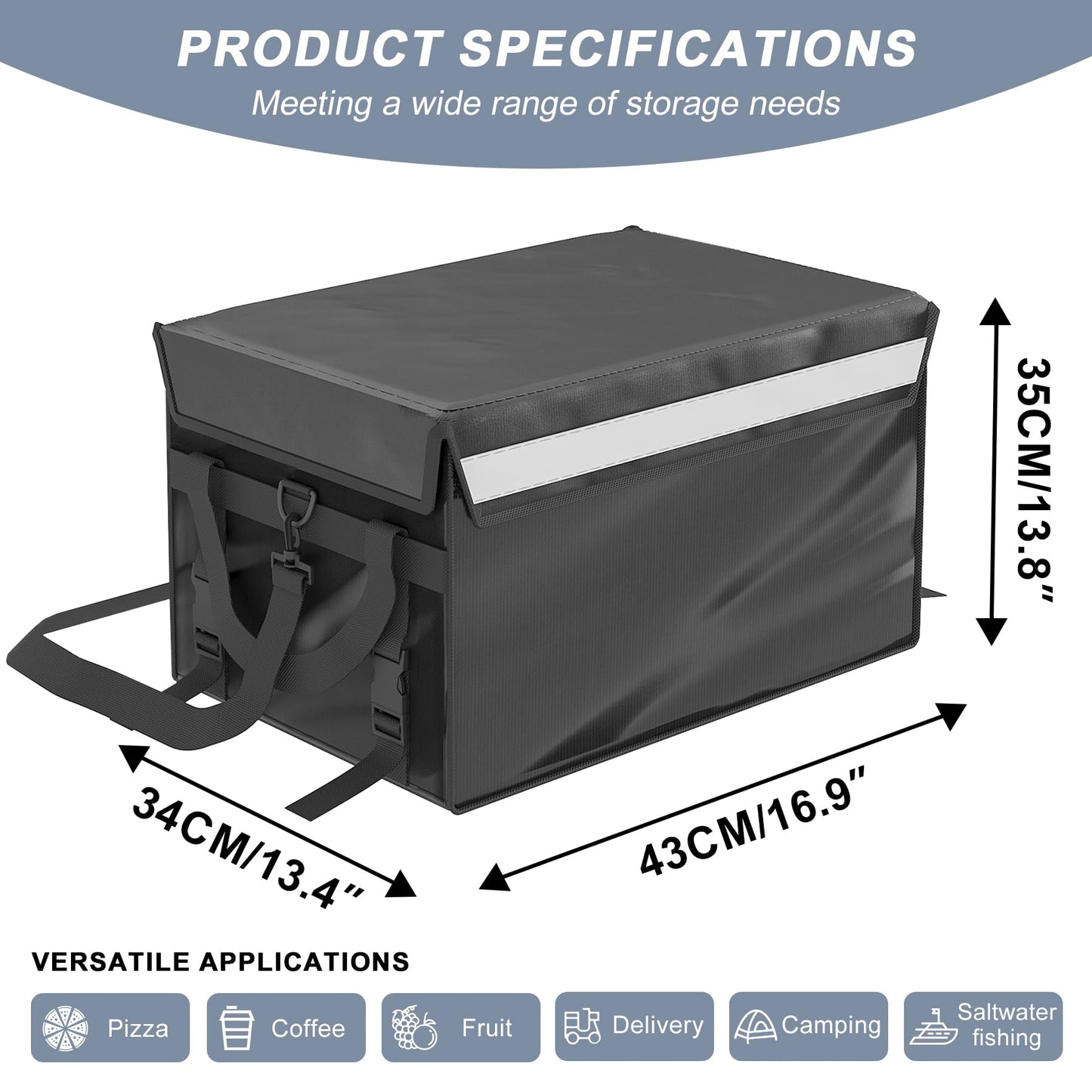 Kaitiemoo 48L Insulated Food Delivery Bag, Thermal Hot Cold Bag with Waterproof Easy-Clean Liner, Foldable Design for Meal Delivery, Groceries, Picnic, Camping