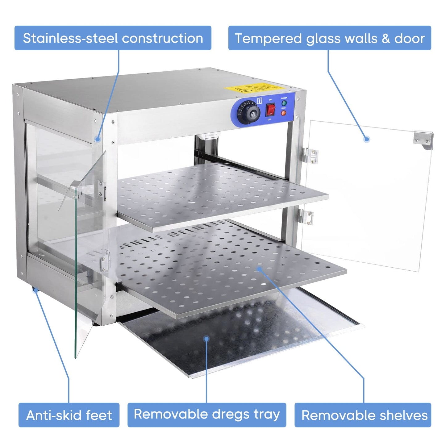 AMPERSAND SHOPS Commercial Food Warmer Pizza Pretzel Empanada Storage Display Cabinet (2-Tier)