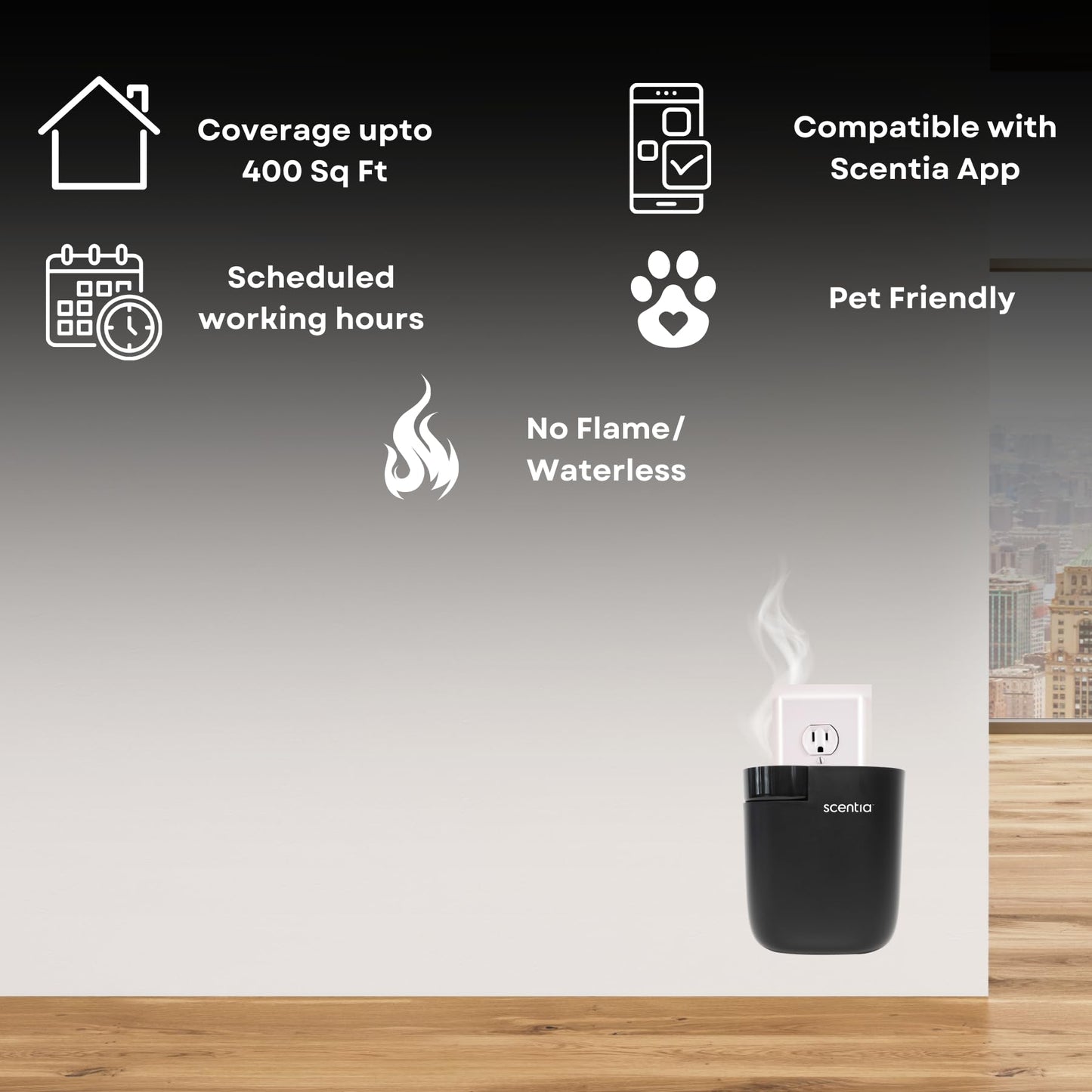 Smart Plug-in Diffuser with App Control | Waterless Cold Air Diffuser | My Way Hotel-Inspired Scent Included | 500 Sq. Ft. Coverage | Mother's Day & Housewarming Gift | Black