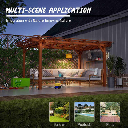FRITHJILL 12x10FT Wooden Pergola with Slatted Roof Trellis, Fir Wood Outdoor Pergola for Climbing Plants & Vines, Waterproof Garden Arbor for Patio, Backyard, Deck