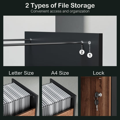 ModernMate Lateral File Cabinet with Lock,Home Office Furniture Storage Cabinet w/2 Drawers for A4 / Letter Documents, Wide Credenza w/Built-in Power Outlet, Fashion TV Stand Organizer Black Walnut