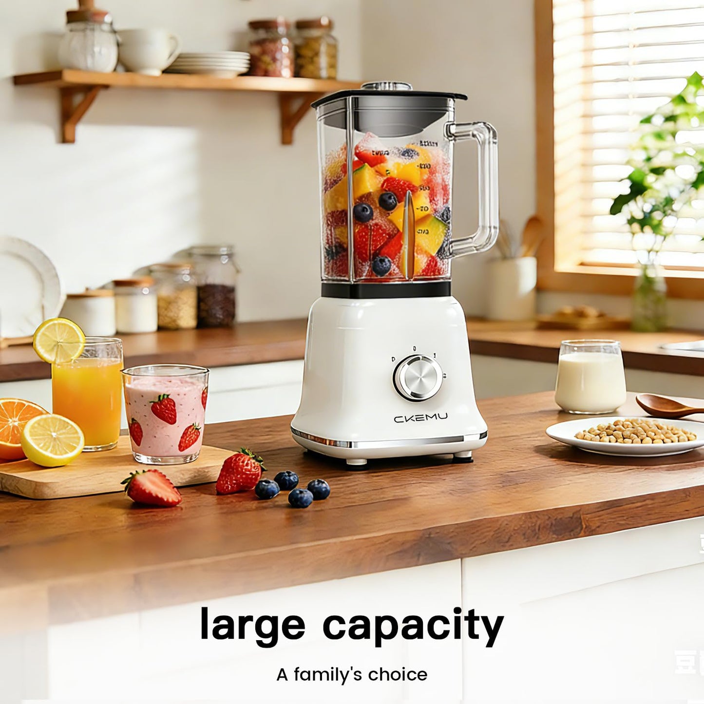 Professional Blender For Smoothies, Countertop Blender with 6 Cup Glass Jar, 3 Functions Including Puree, Crush Ice, 750 Watts (white)