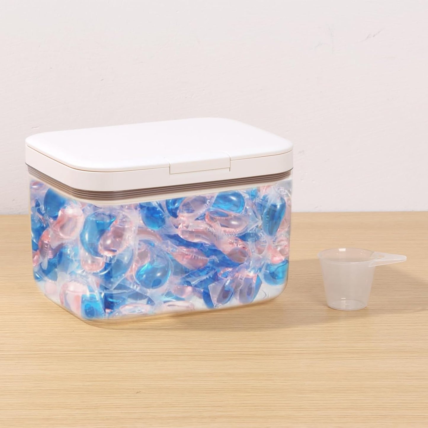 FAMIWIN 1pc, 2.8L 94oz Laundry Pods Container / Pop-Up Laundry Pod Holder with Lid for Laundry Organization Storage