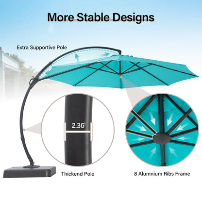 EO Living Outdoor Patio Umbrella with Base included, 11 FT Deluxe Curvy Cantilever Umbrella Heavy Duty Offset Hanging Umbrella with 360° Rotation for Pool, Garden, Backyard, Deck (Turquoise Blue)