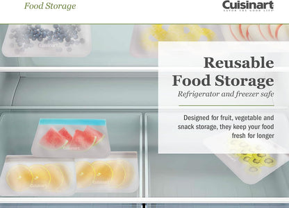Cuisinart Reusable Food Storage Bags, 12 Pack Gray - Resealable Bags for Food, Leftovers, & Snacks to Store, Freeze or Refrigerate - BPA Free Flat Freezer Bags - Includes Small, Medium & Large