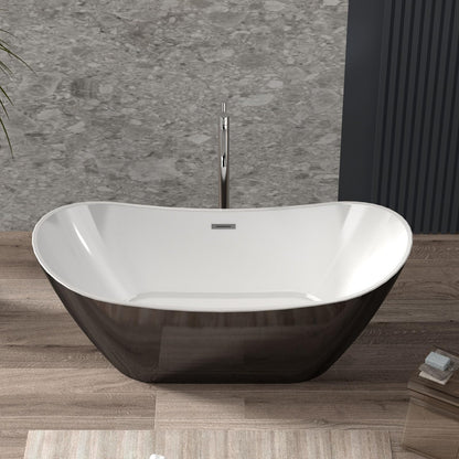 67'' Acrylic Freestanding Bathtub, Soaking Tub, Stand Alone Bathtub with Chrome Drain and Overflow, Modern Deep Upright Bath Tub for Bathroom, Easy Clean, Elegant Style, Black