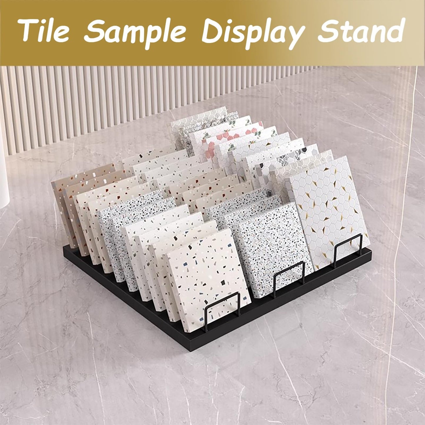 Beige Desktop Tile Sample Display Rack for Retail, Wooden Floor & Door Plate Storage Stand, Marble Slab Showcase Shelf for Exhibition Hall with 30 Card Slots