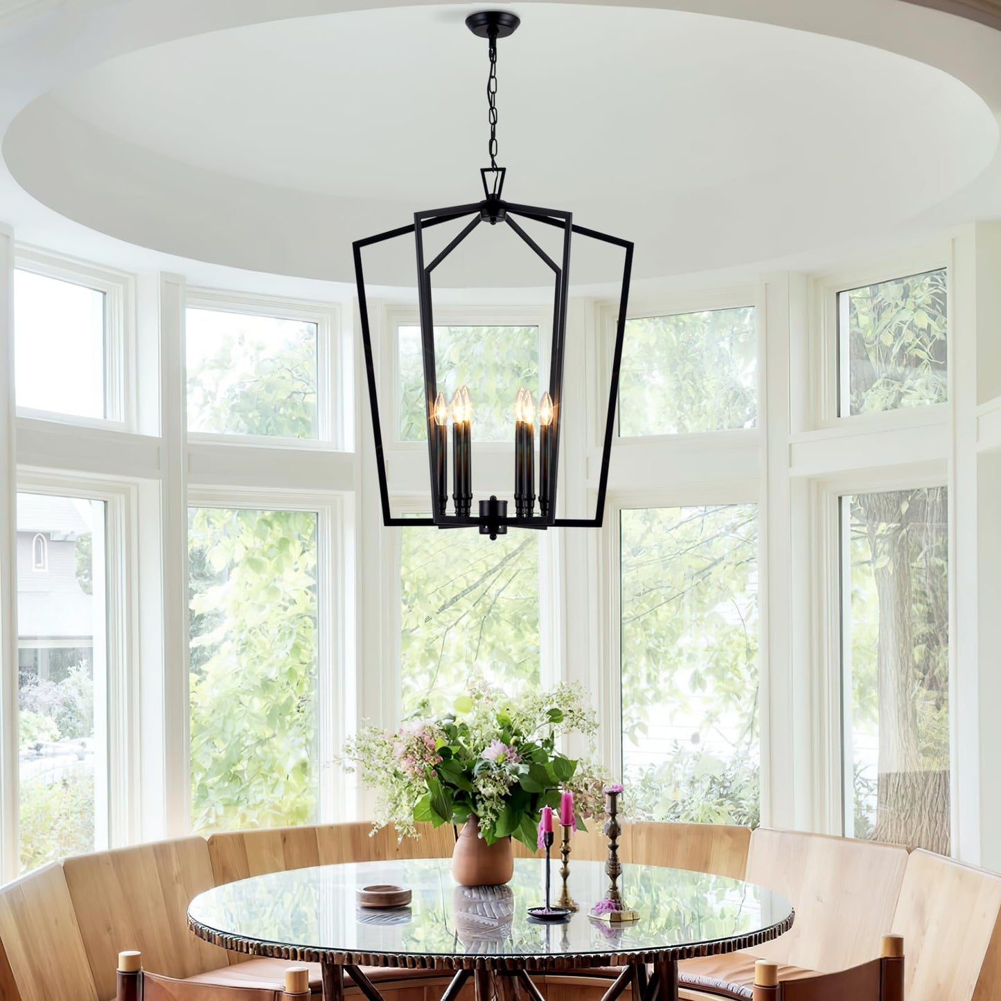 Vezzio 6-Light Black Chandelier for Entryway Foyer, D25 Inch Modern Farmhouse Industrial Pendant Light Fixture Adjustable Chain Dimmable for High Ceiling Dining Room Kitchen Island Hallway Stairway