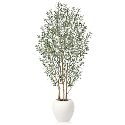 VeriNatural Artificial Olive Tree, 8FT Tall, Faux Olive Trees with Natural Wood Trunk & Lifelike Fruits, Indoor, White Tall Planter, Home Balcony Office Living Room Decor