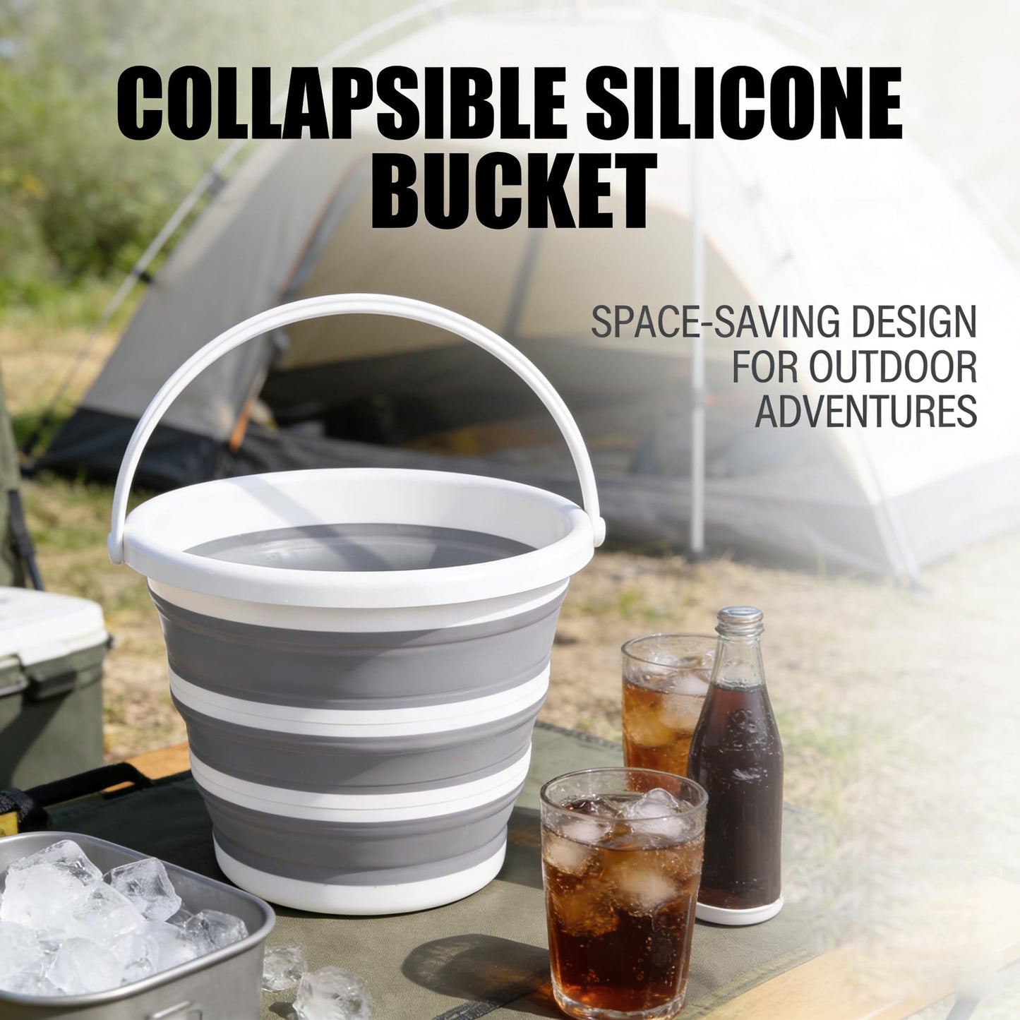 Collapsible Bucket, Collapsible Mop Bucket, 10L 2.6 Gallon Car Wash Bucket, Indoor and Outdoor Foldable Portable Bucket with Handle for Windows Cleaning, Camping, Beach, Space Saving, Gray & White