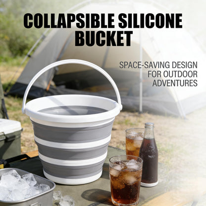 Collapsible Bucket, Collapsible Mop Bucket, 10L 2.6 Gallon Car Wash Bucket, Indoor and Outdoor Foldable Portable Bucket with Handle for Windows Cleaning, Camping, Beach, Space Saving, Gray & White