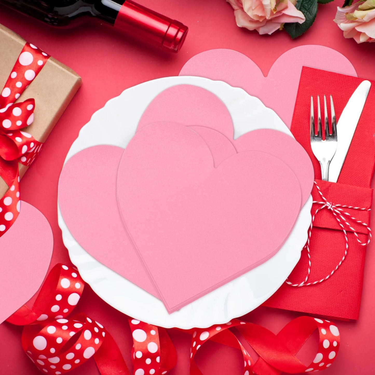 FOIMAS 100pcs Valentine Heart Paper Napkin,Disposable Pink Heart Cocktail Napkins for Anniversary Valentine's Day Party Wedding Birthday Table Decoration Supply