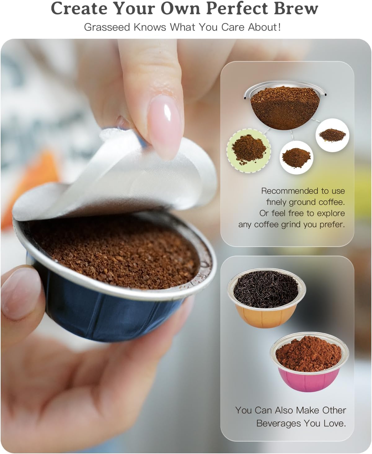 Grasseed Aluminum Foils Lids to Reuse Coffee Pods, Compatible with Nespresso VertuoLine Capsules, 120 Pcs