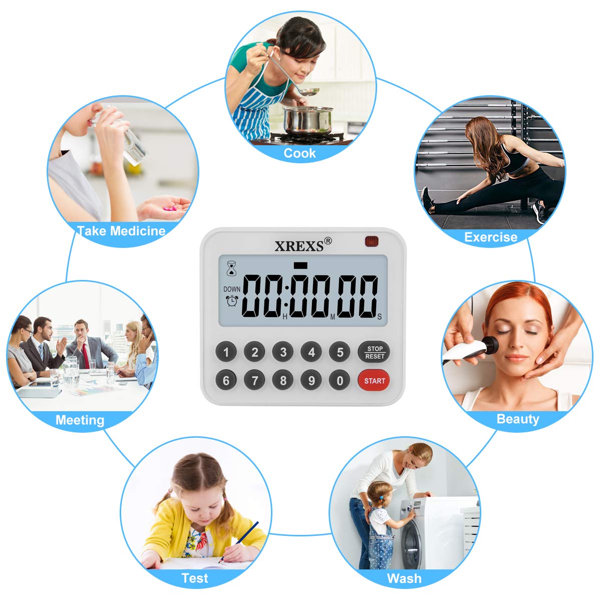 XREXS Digital Kitchen Timer Magnetic Countdown Up Cooking Loud Alarm and Mute Optional, Magnet and Stand, Large Display Classroom Timer for Teachers (2 Batteries Included) Upgraded Version