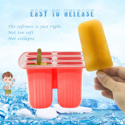 Bongpuda 6 Pieces Silicone Popsicle Molds,Easy-Release Bpa-Free,Ice Pop Mold Ice Cream Molds For Kids,With 50 Pcs Popsicle Sticks+Cleaning Brush(Red)