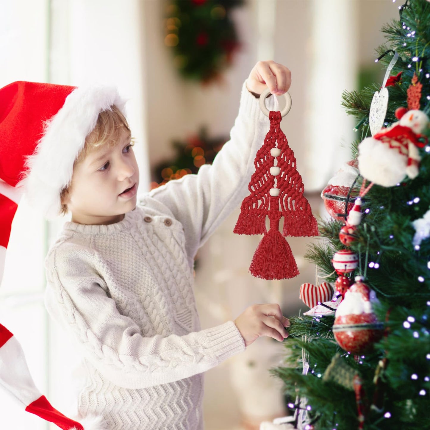 Dremisland Christmas Tree Decoration 3 Set Macrame Hanging Ornaments - Assembled Kits Boho Wall Decor for Winter New Year Party Supplies