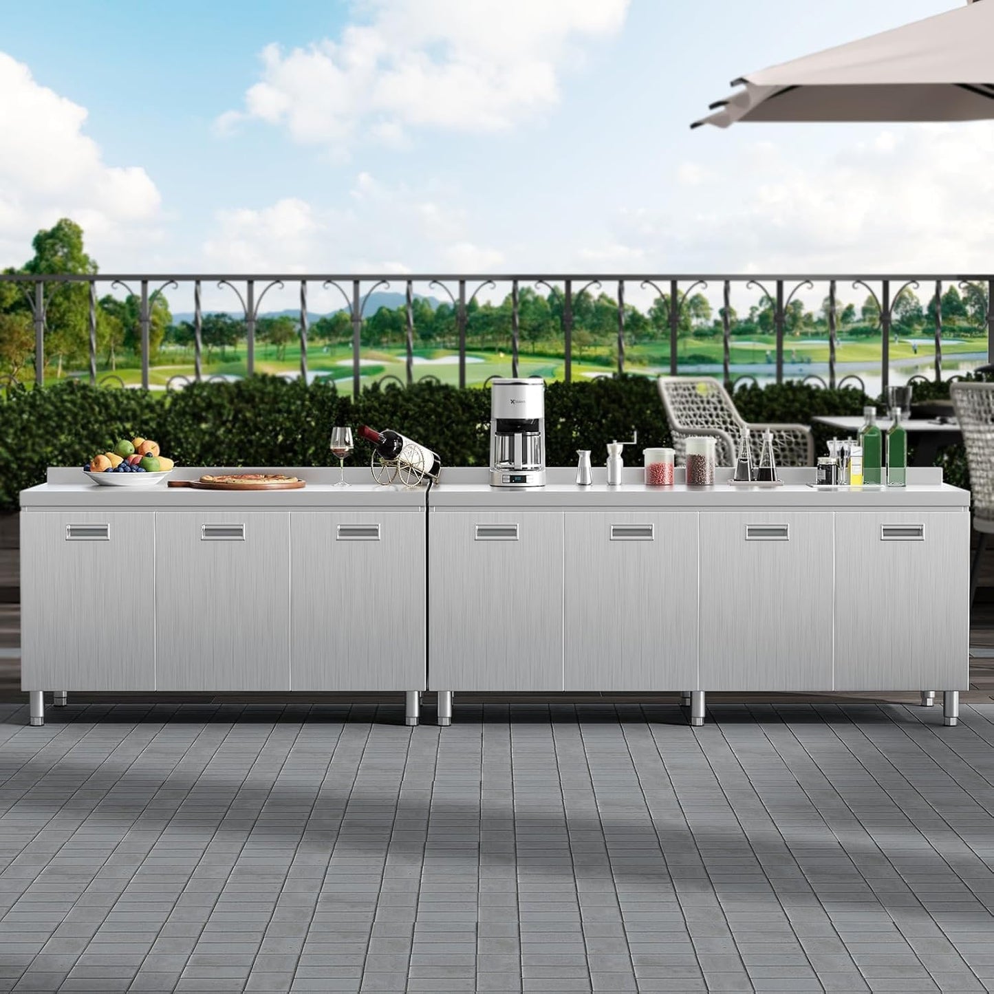 ZZV Stainless Steel Table Cabinet for Prep & Work 21 x 66 Inch, Heavy Duty Prep Table with 4 Pull-Out Doors, Commercial Workbench with Cabinet for Kitchen, Restaurant, Hotel, Garage, and Warehouse