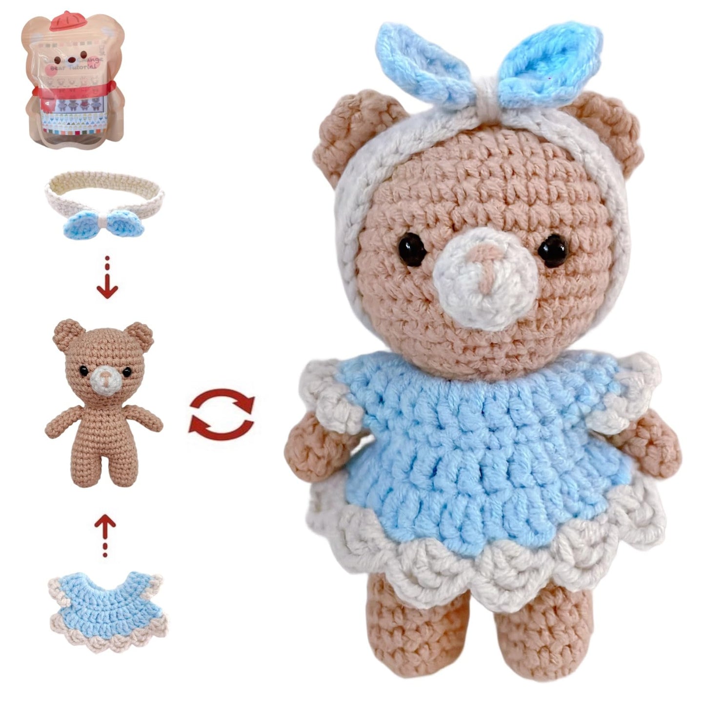 LoopMap Amigurumi Crochet Kit for Beginners with Removable Dress & Video Tutorials, DIY Bear Making Kit Includes Premium Yarn & Tools, Creative Gift for Adults Teens (Blue)
