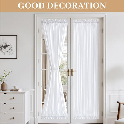 MIULEE French Door Curtains - Non-See-Through Privacy Light Filtering Sheer Drapes | White, 26 x 72 Inches, 2 Panels