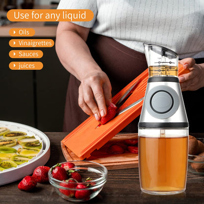 erduoduo Glass Oil Bottle, 8.5 Oz Wide Mouth Kitchen Oil Dispenser with Measuring, for Cooking, Baking, Frying, Salads, BBQ, Picnics