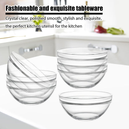 Wuqoioo Small Glass Bowls, 12 Pcs Glass Mixing Bowls Stackable Ingredient Dish For Spices Dipping Sauces Ice Cream Toppings Dessert Snack Candy Nuts (4.92 Inch,5Oz)