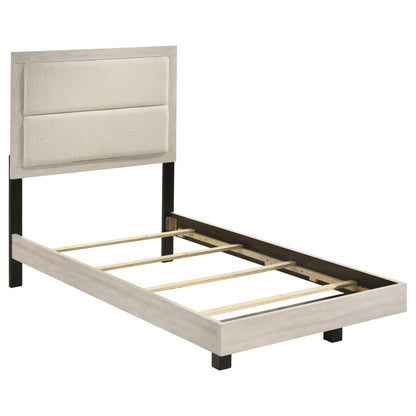 Coaster Home Furnishings - Trenton - Wood - Twin Panel Bed with Floating Design, Upholstered Headboard and Black Legs - Bedroom - Rustic Cream - 225061T