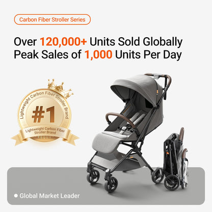 MAMAZING Ultra Air Lightweight Baby Travel Stroller with Carbon Fiber Frame, Compact & Airplane-Friendly, One-Handed Fold, 11.6 lbs, Perfect for Toddlers, Organizer & Cushion Included, Grey