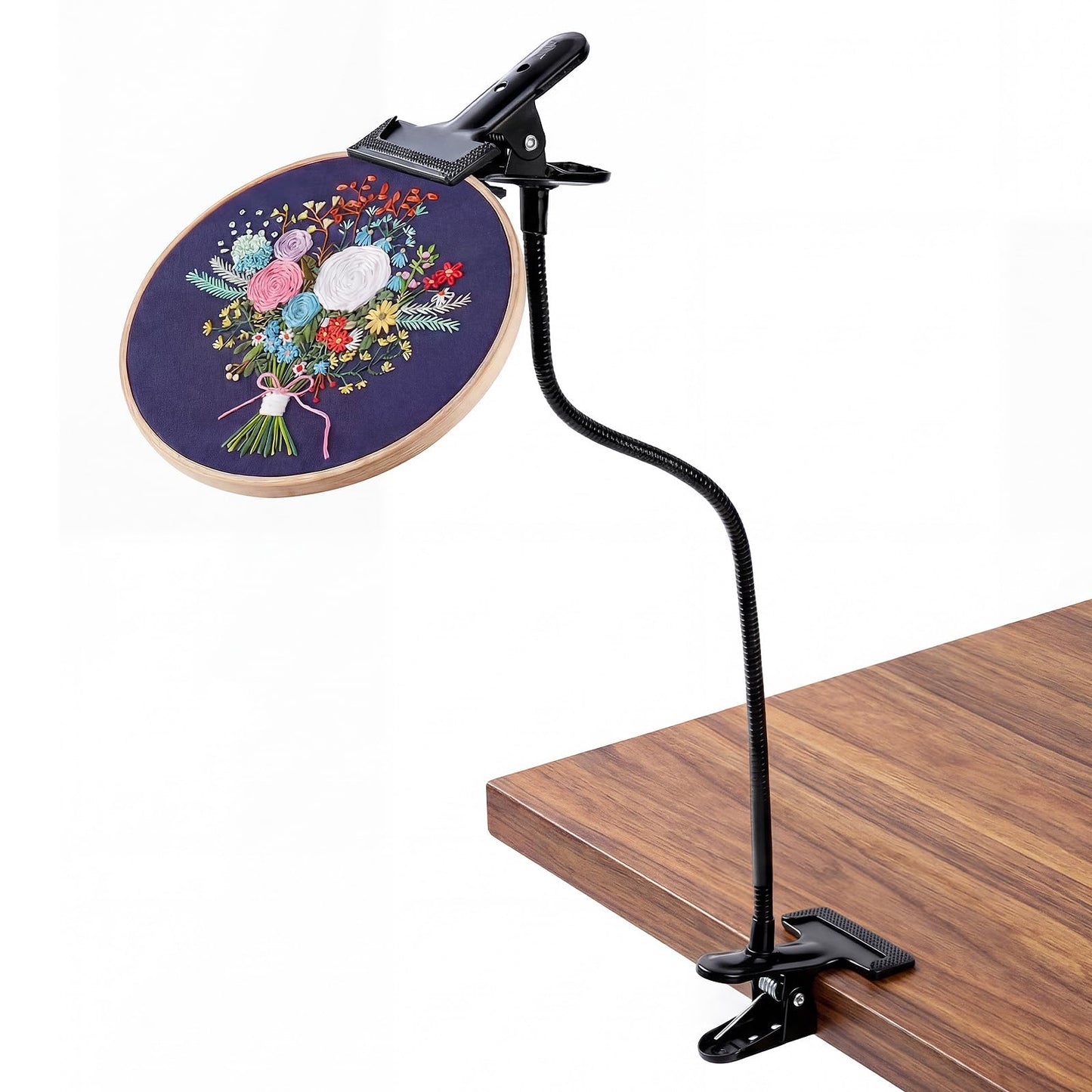 Adjustable Embroidery Hoop Stand Holder, 20" Extra Long Portable Gooseneck Embroidery Stand, Heavy Duty Cross Stitch Table Clamp for DIY Needlework Art Craft Sewing Projects