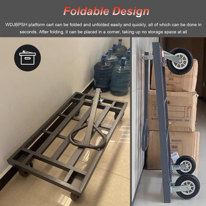 Heavy Duty Push Cart Dolly, Commercial Platform Truck for Home Office, Warehouse, and Supermarket, 8 Inch Brake Tires for Enhanced Stability