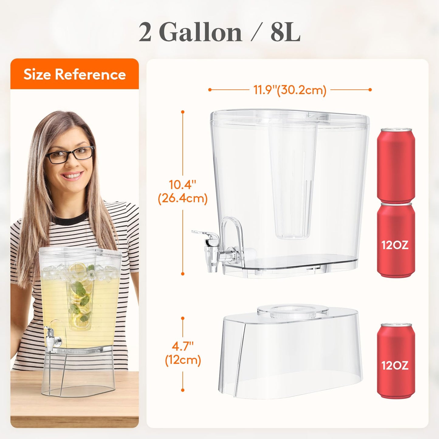 Lifewit 2 Gallon Drink Dispenser for Parties 2 Pcs, Large Plastic Beverage Container for Juice/Tea/Soda with Stand & Ice Core, Clear Lemonade Dispenser with Spigot, BPA Free Water Pitcher for Hosting