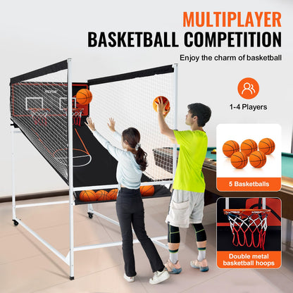 VEVOR Arcade Cage Basketball Game, 2 Player Home Dual Sport with 5 Balls, 8 Game Modes, Electronic Scoreboard, and Inflation Pump, Indoor Basketball Game for Kids, Youth Adults