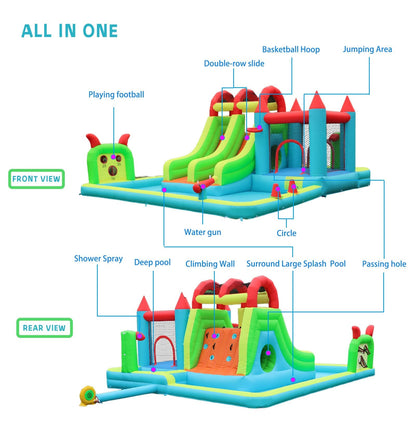 JOOLOOG Inflatable Water Slide Park 18x15FT Mega Water Park Bounce House w/Double Waterslide Large Splash Pool, Deep Pool, Shower,Water Cannon,Climbing Wall and Jumping Bouncer for Backyard Outdoor