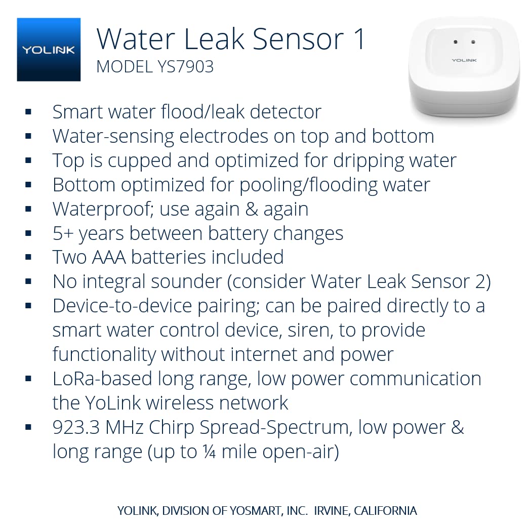 YoLink Water Leak Sensor 3-Pack, LoRa Up to 1/4 Mile Open-Air Range Smart Water Leak & Flood Detector, SMS/Text, Email & Push Notifications, w/Alexa, IFTTT, Home Assistant - YoLink Hub Required