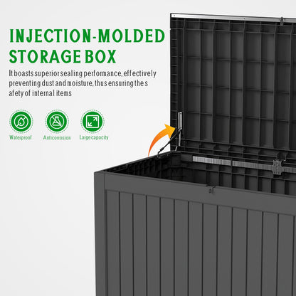 GALUBUBU 230 Gallon Patio Storage Box, Outdoor Resin Deck Box with Hydraulic Lid, Lockable & Waterproof for Garden Tools, Furniture Cushions, UV Resistant Outside Storage, Black