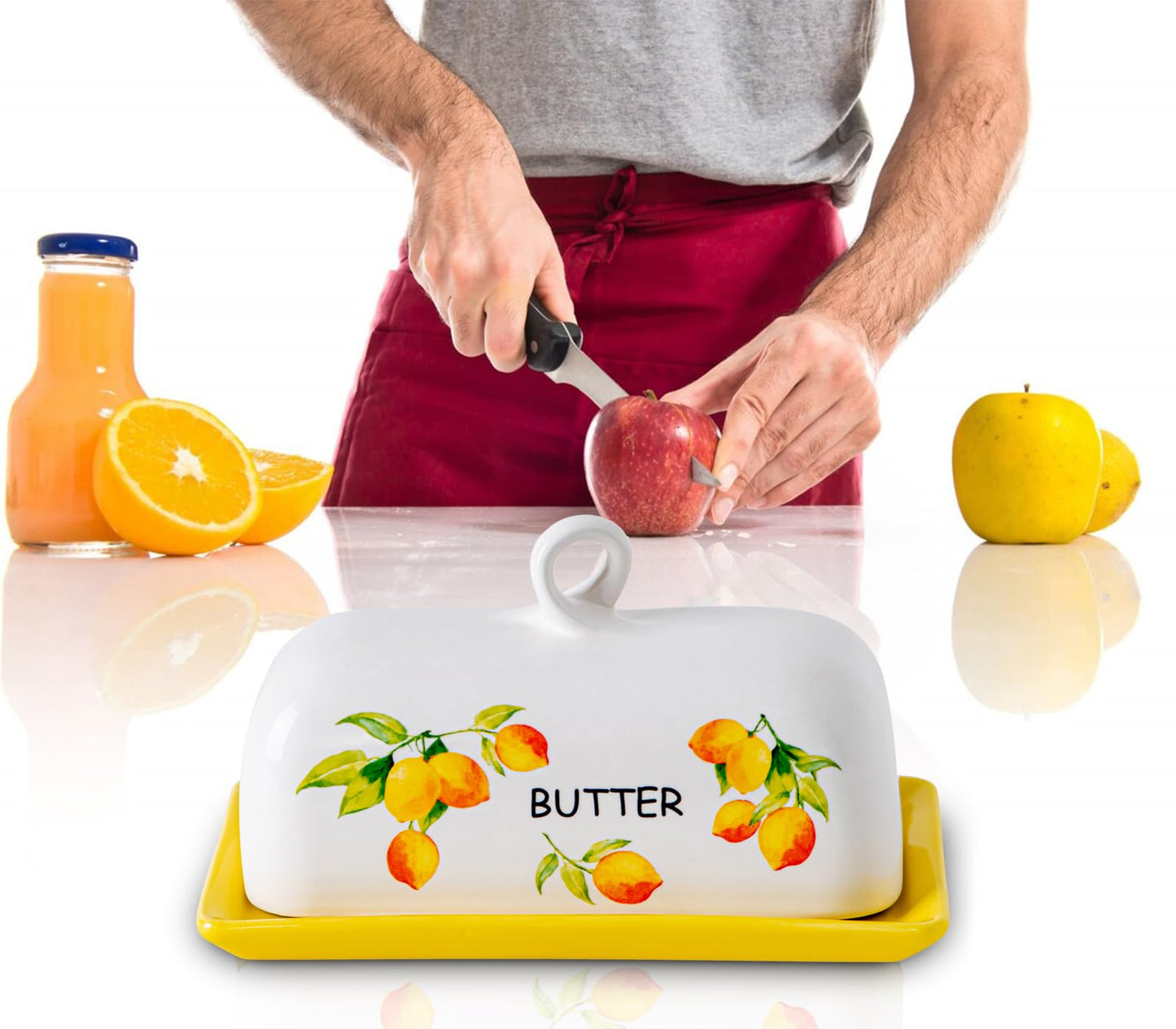 Lemon Butter Dish With Lid For Countertop Yellow Ceramic Butter Dish Large Butter Holder With Cover Butter Tray Painted Butter Holder Le Creuset Butterdish