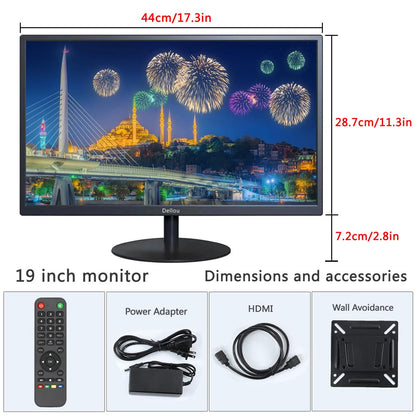 Elweyoo 19 inch Touch Screen Monitoring LCD Display Security Camera Monitor Multi-Function Interface HDMI, AV, BNC, VGA, USB, PC Input CCTV Computer Monitor Built-in Speaker 1440x900 Resolution