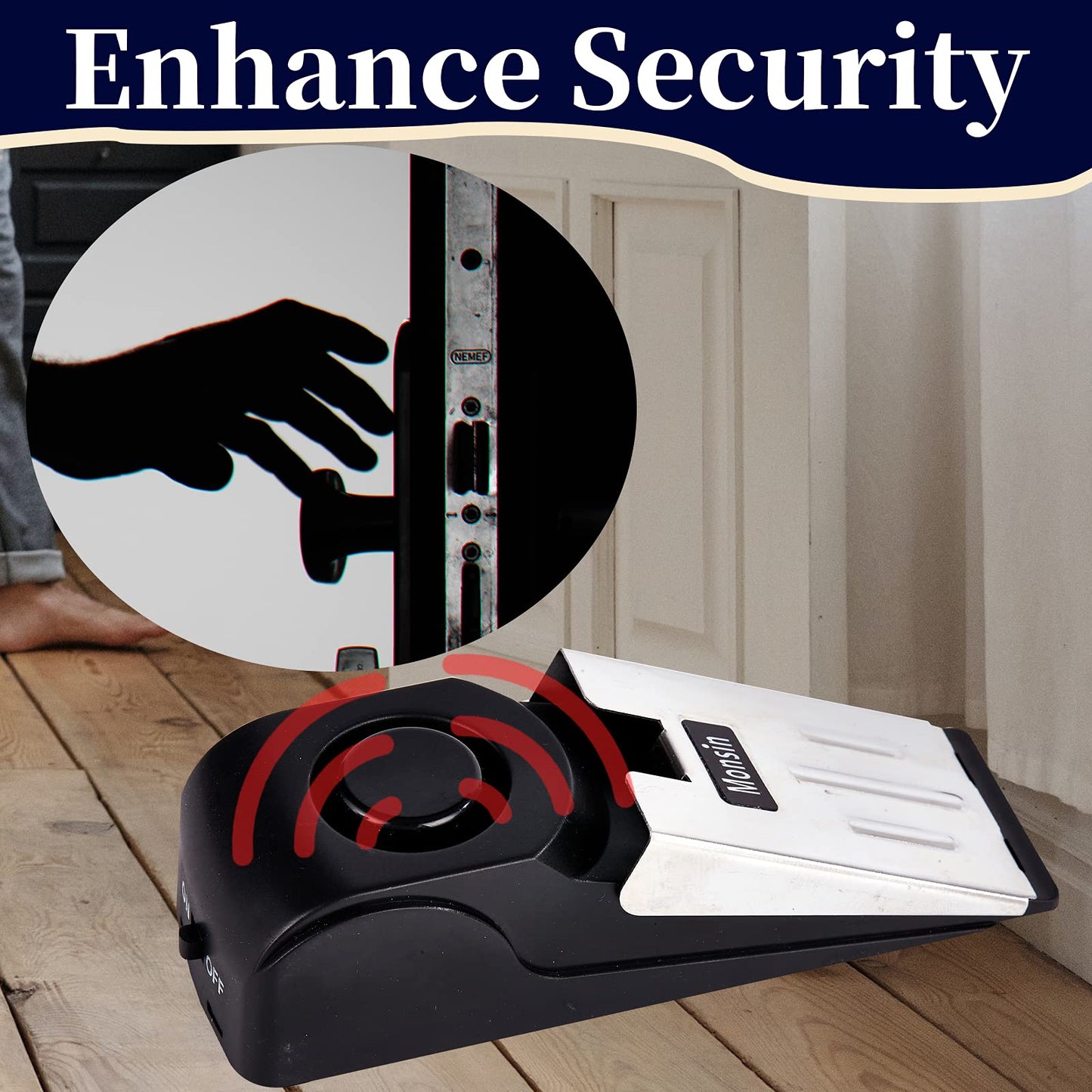 Door Stop Alarm, Door Stopper with 120DB Security Alarm, Floor Wedge Doorstop for Travel Apartment Home House (Pack of 1)