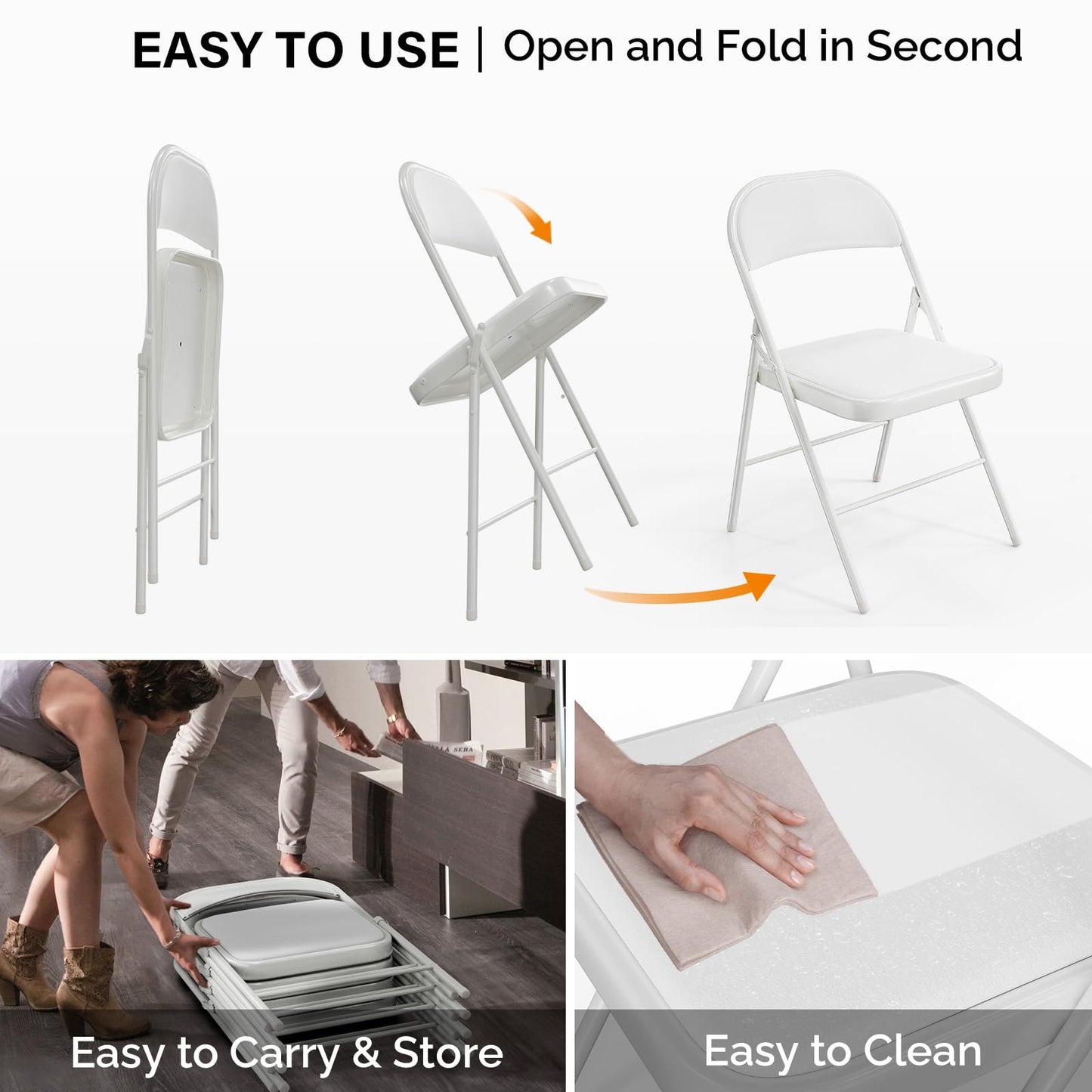 VINGLI 20 Pack Folding Chairs with Padded Seats, Metal Frame with Pu Leather Seat & Back, Capacity 350 lbs, White