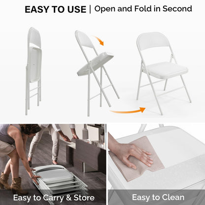 VINGLI 20 Pack Folding Chairs with Padded Seats, Metal Frame with Pu Leather Seat & Back, Capacity 350 lbs, White