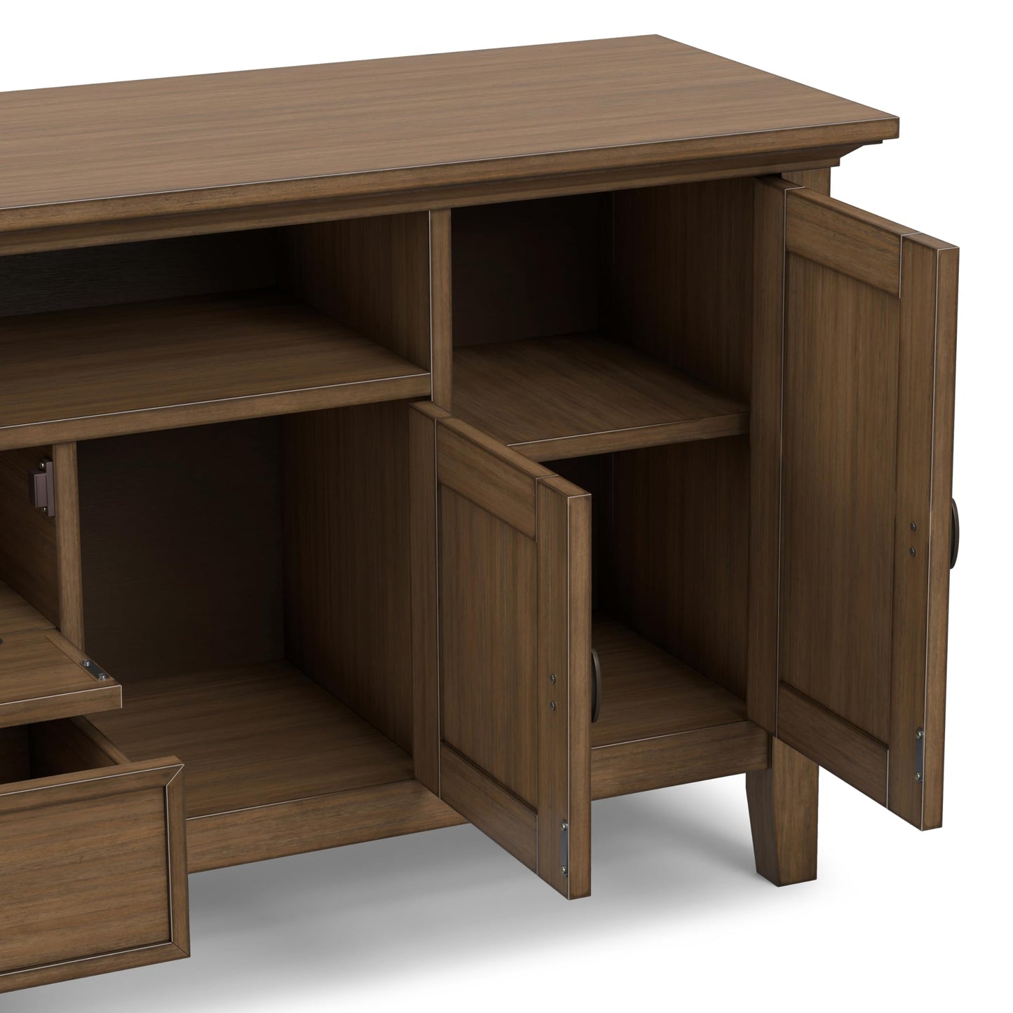 SIMPLIHOME Redmond TV Stand - 72 inch Wide Solid Wood Media Console in Rustic Natural Aged Brown, Transitional Entertainment Center for Living Room for TVs up to 80 Inches with Cable Management
